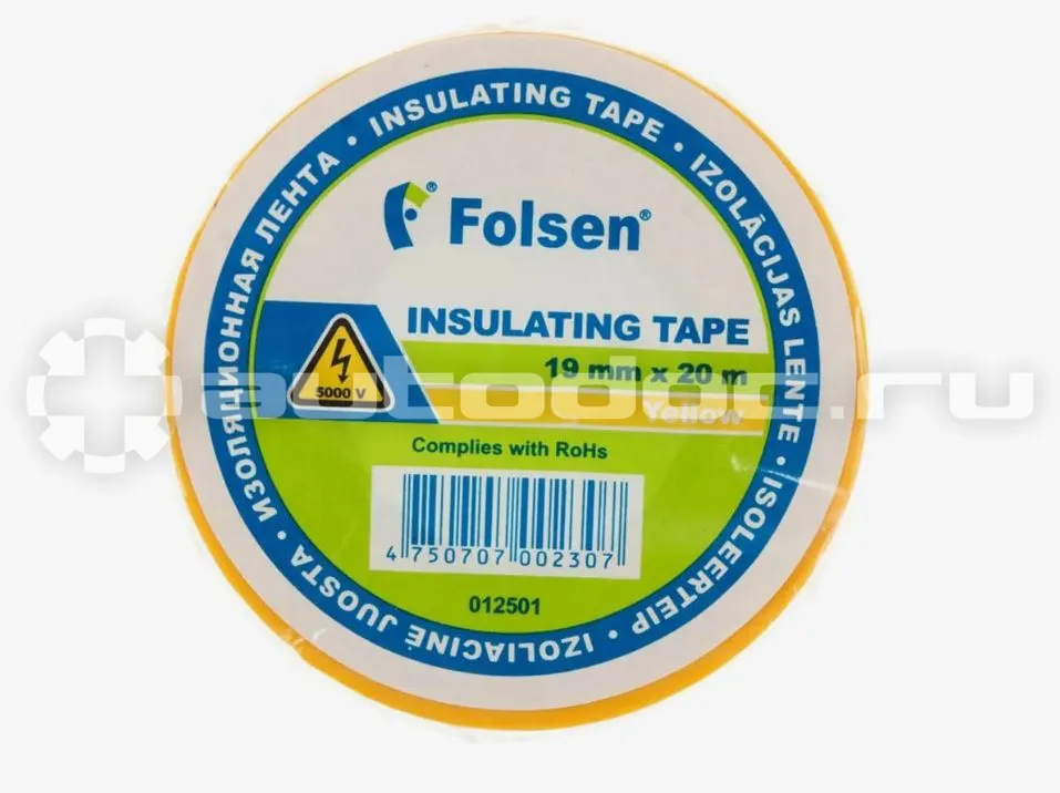 FOLSEN Лента изоляционная 19 мм x20 м толщина 0,12 мм ПВХ желтая от -10C до +80C  012501