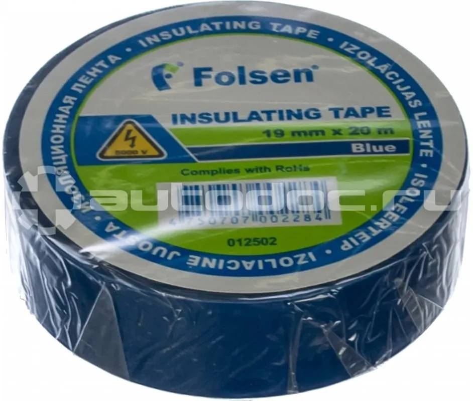 FOLSEN Лента изоляционная 19 мм x20 м толщина 0,12 мм ПВХ синяя от -10C до +80C  012502