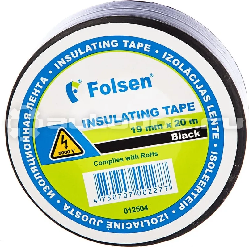 FOLSEN Лента изоляционная 19 мм x20 м толщина 0,12 мм ПВХ черная от -10C до +80C  012504