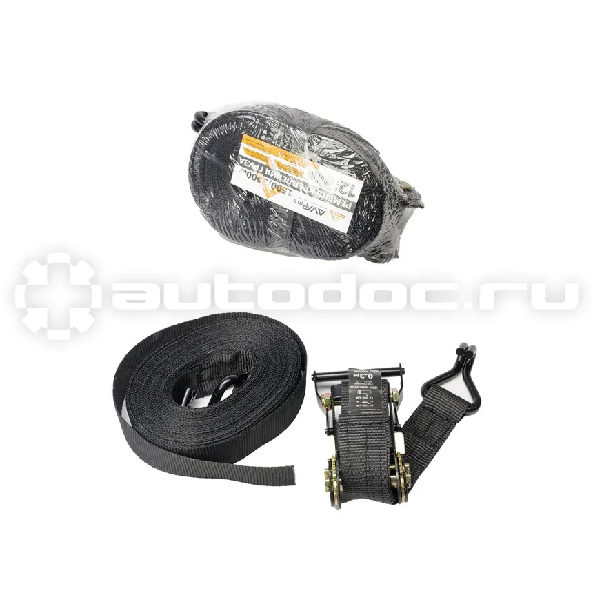AVRPRO Стяжка крепления груза (ремень) 1,5-3т,12м*38мм, с храповиком 2 крюка (цв.черный.)